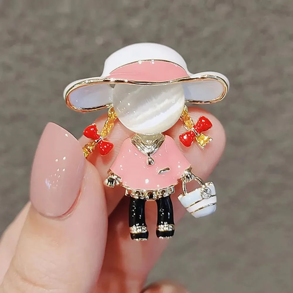 Small Cute Little Girl In Black Dress Nurse Brooches Rhinestone Crystal Brooch Pin Drop Oil Corsage Clothing Coat Jewelry
