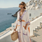 Summer Women’s Casual V-Neck Dress – Short Sleeve Geometric Print Loose Pullover with Pockets