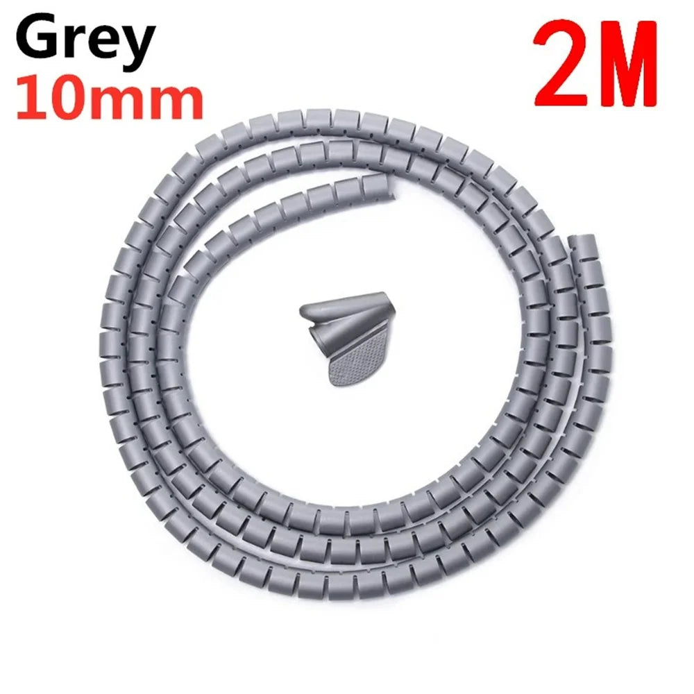 2M Universal Flexible Spiral Wire Protector Data Cable Organizer Computer Cord Protective Tube Clip Desktop Tidy Management Tool