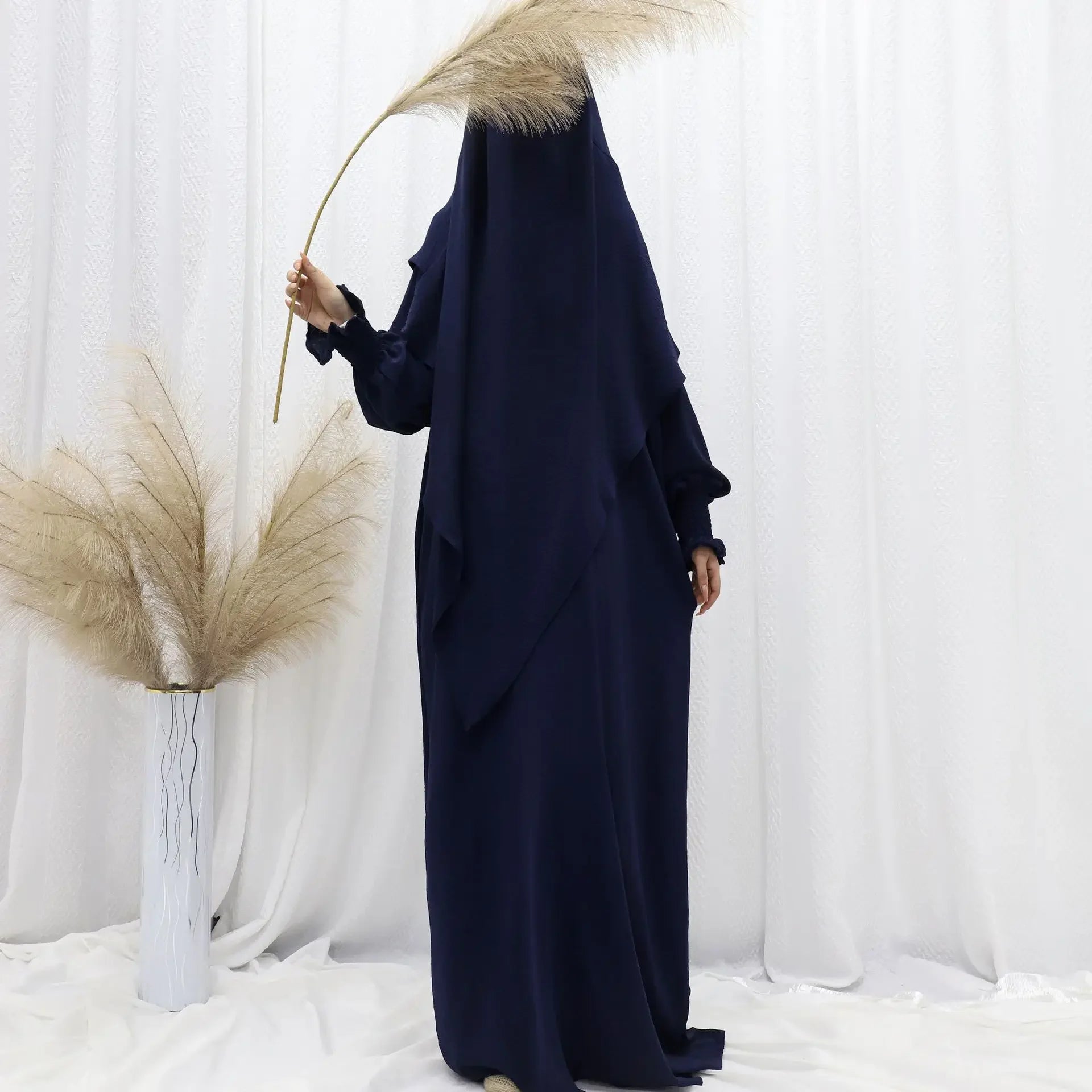 Women’s Ramadan Modest Abaya – Long Kaftan Dress with Headscarf, Islamic Jalabiya
