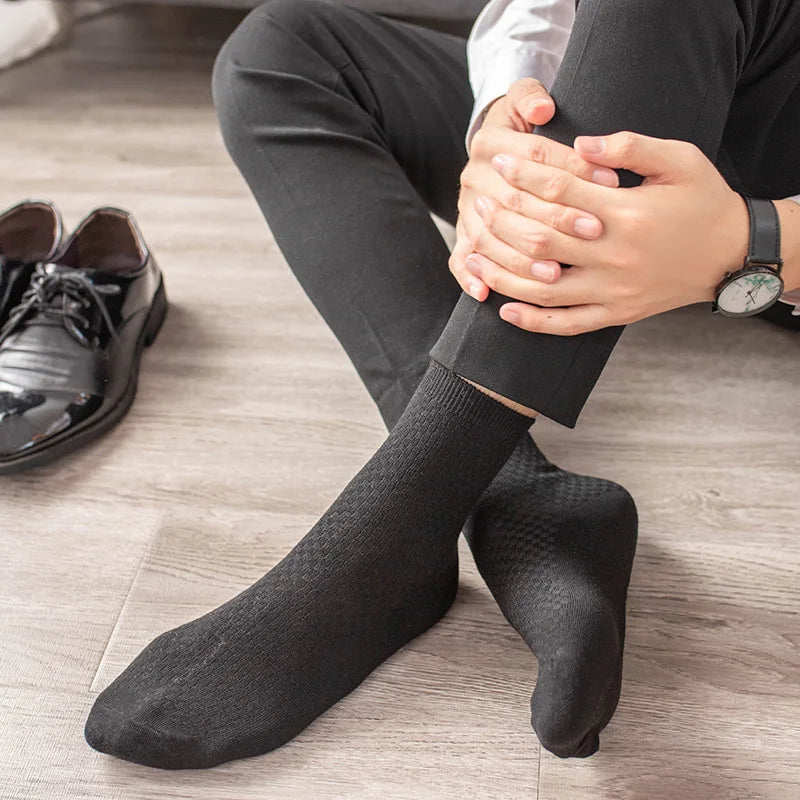 10 Pairs/Lot Men's Business Casual Socks 2025 New Compression Autumn Long Black Man Dress Sock Gift Plus Size 38-44