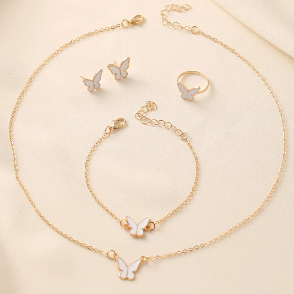 Romantic Butterfly Jewelry Sets Crystal Acrylic Bracelet Ring Necklace Earring Set for Women Wedding Dinner Dress Accessories