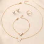 Romantic Butterfly Jewelry Sets Crystal Acrylic Bracelet Ring Necklace Earring Set for Women Wedding Dinner Dress Accessories