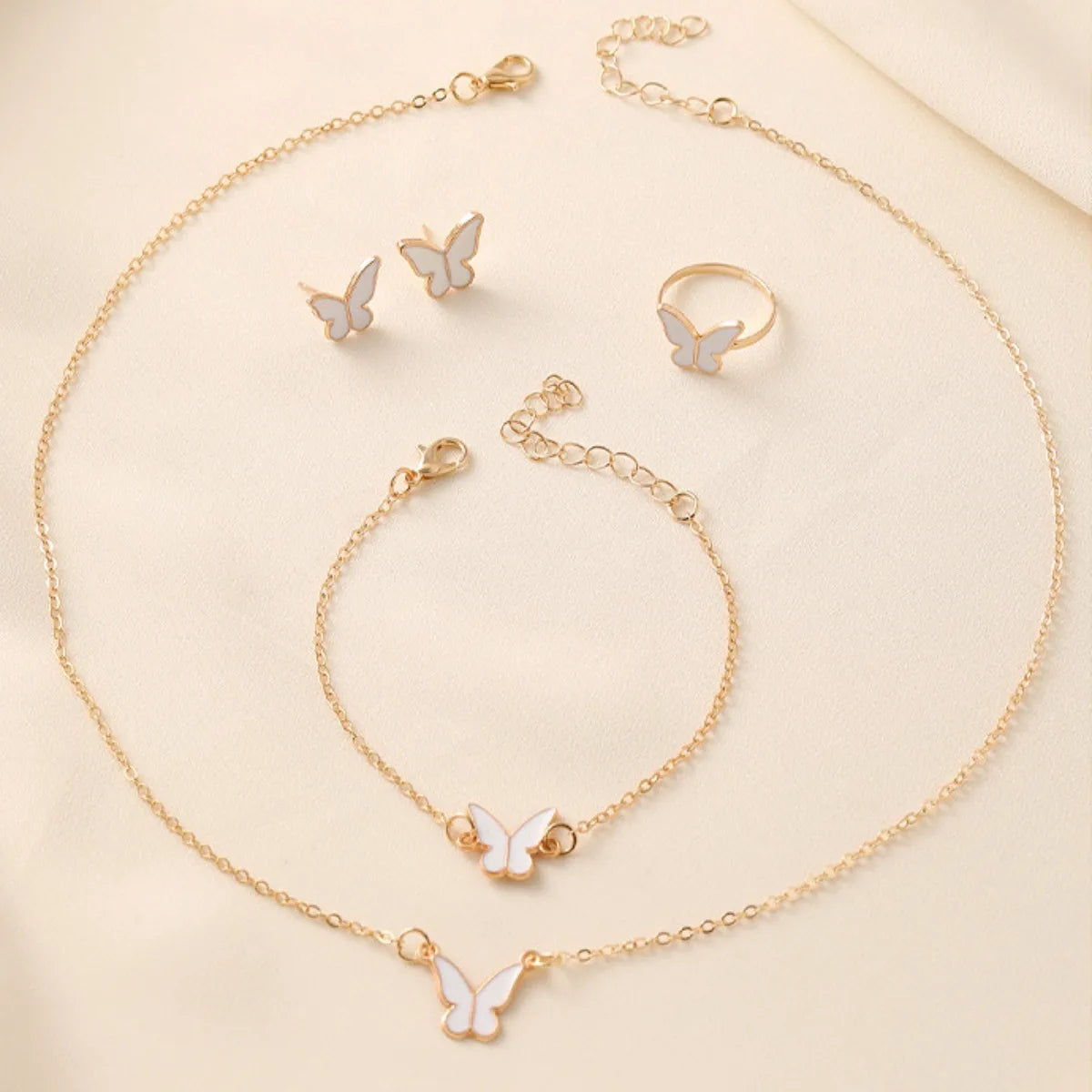 Romantic Butterfly Jewelry Sets Crystal Acrylic Bracelet Ring Necklace Earring Set for Women Wedding Dinner Dress Accessories