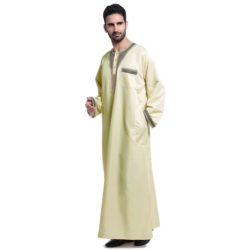 Men’s Arabic Kaftan Robe – Islamic Ethnic Long Sleeve Festival & Ramadan Wear