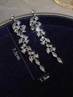 2pcs fashionable and high-end long tassel full diamond leaf earrings for women's banquet dress accessories