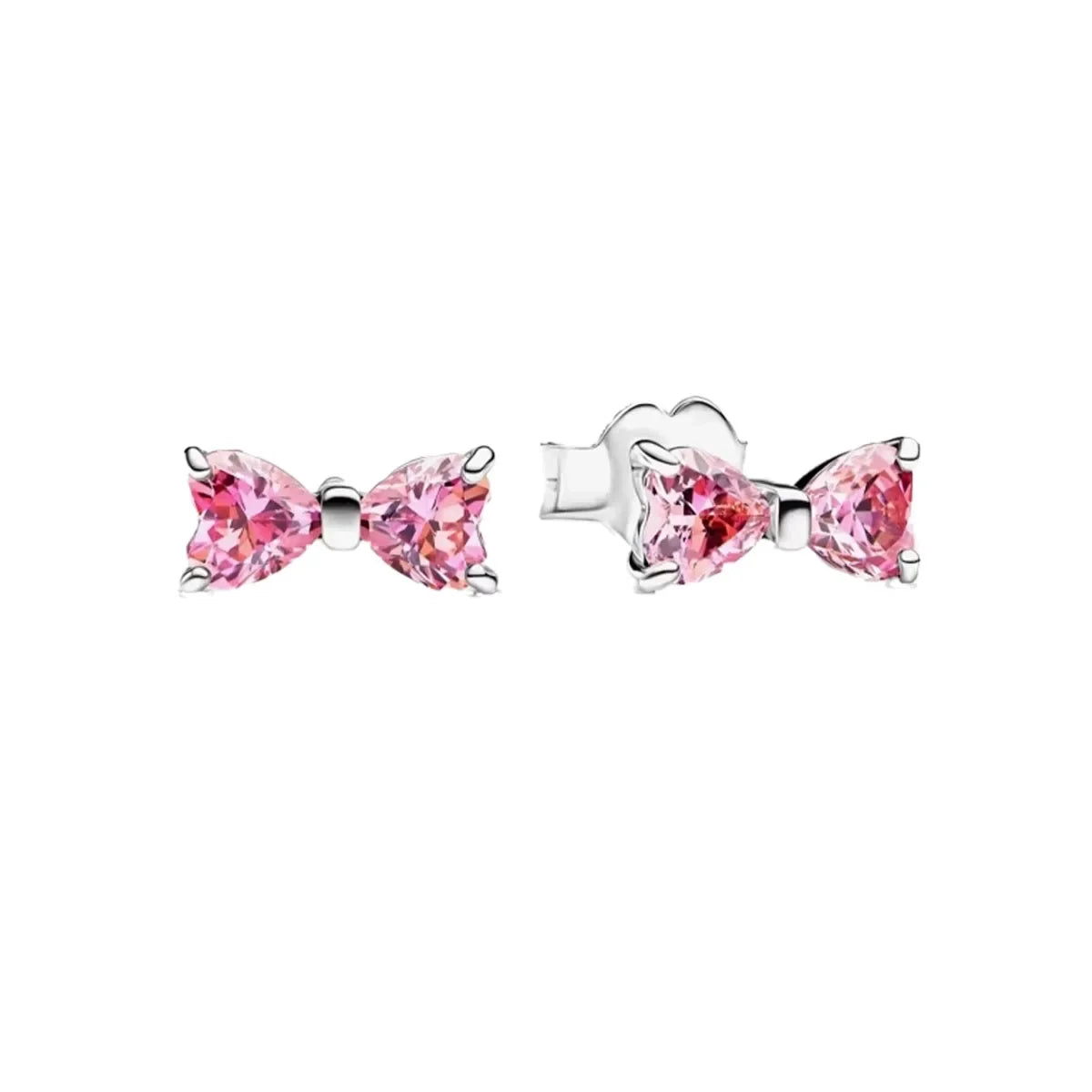 Pink Bow Set Original 925 Sterling Silver Colorful Zircon Ring Earrings Bracelet Necklace Original DIY Women's Jewelry Gift