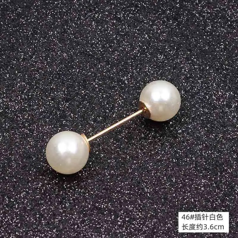 Double Pearl Pin Brooch For Women Clothing Dress Fixed Safety Pin Woman Brooch Accessories Pants Decoration Pearl Jewelry Clip