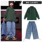 Child costume For Kids Stripe Shirt Brown Vest Hiphop Pants Suit Girls Jazz Dancing Outfits Boys Streetwear
