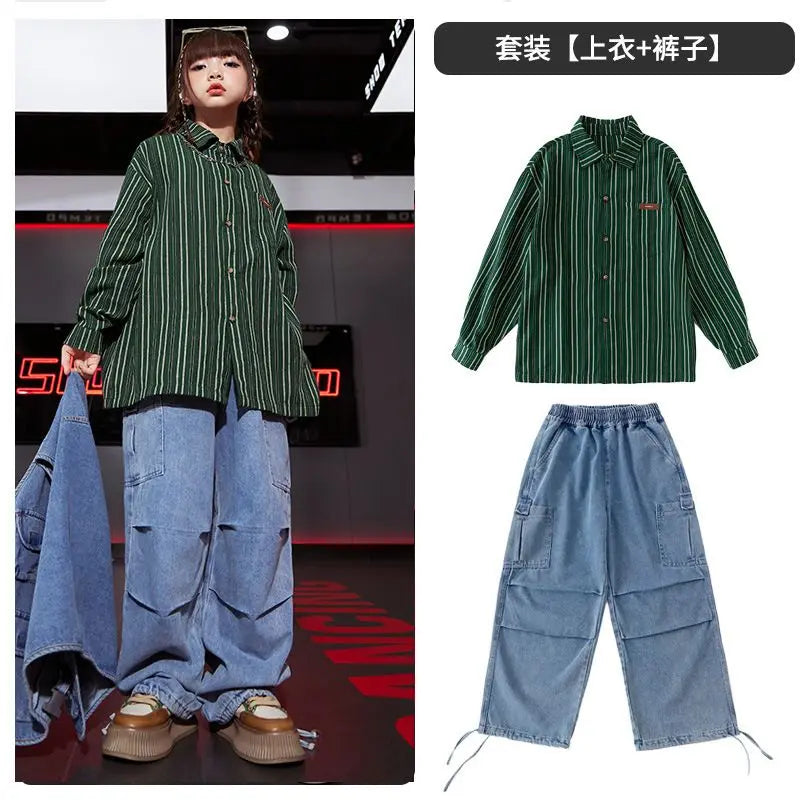 Child costume For Kids Stripe Shirt Brown Vest Hiphop Pants Suit Girls Jazz Dancing Outfits Boys Streetwear