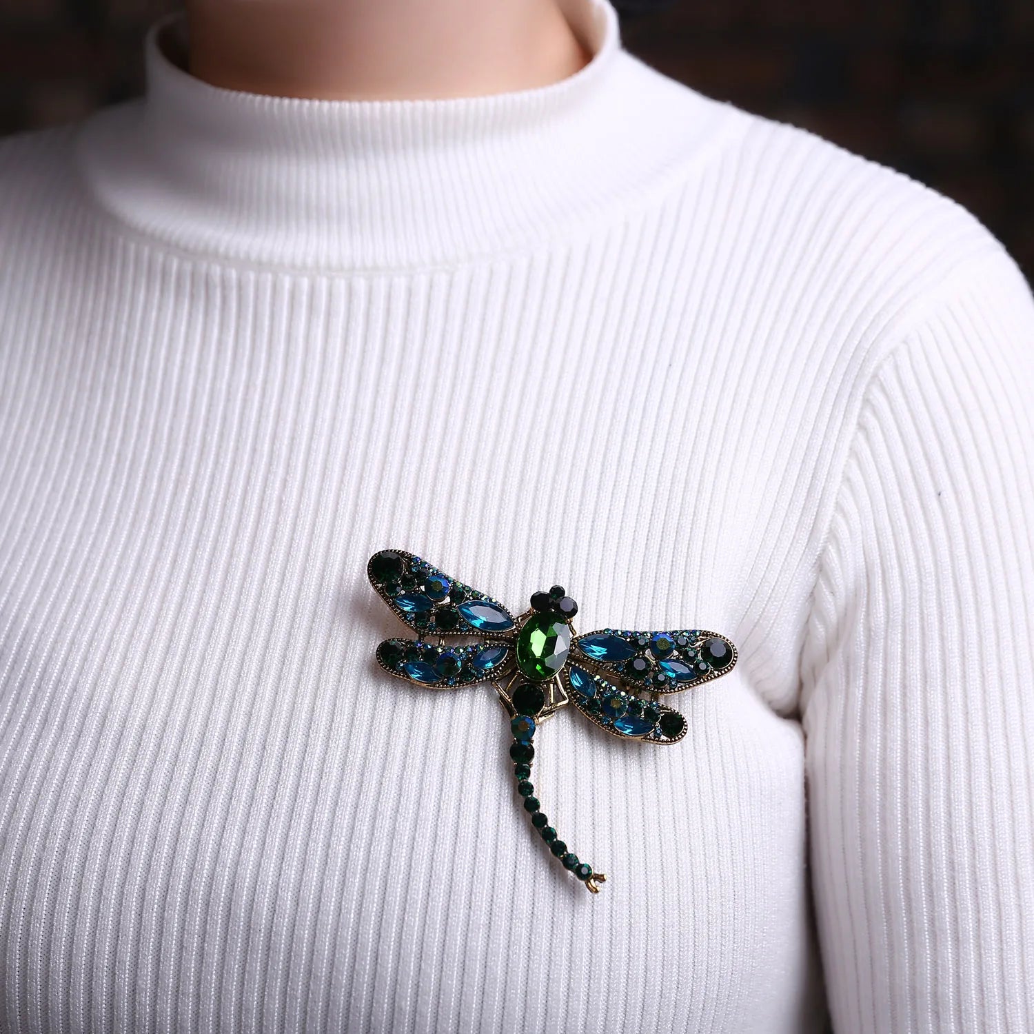 Crystal Vintage Dragonfly Brooches for Women Large Insect Animal Brooch Pin Fashion Dress Coat Accessories Cute Jewelry
