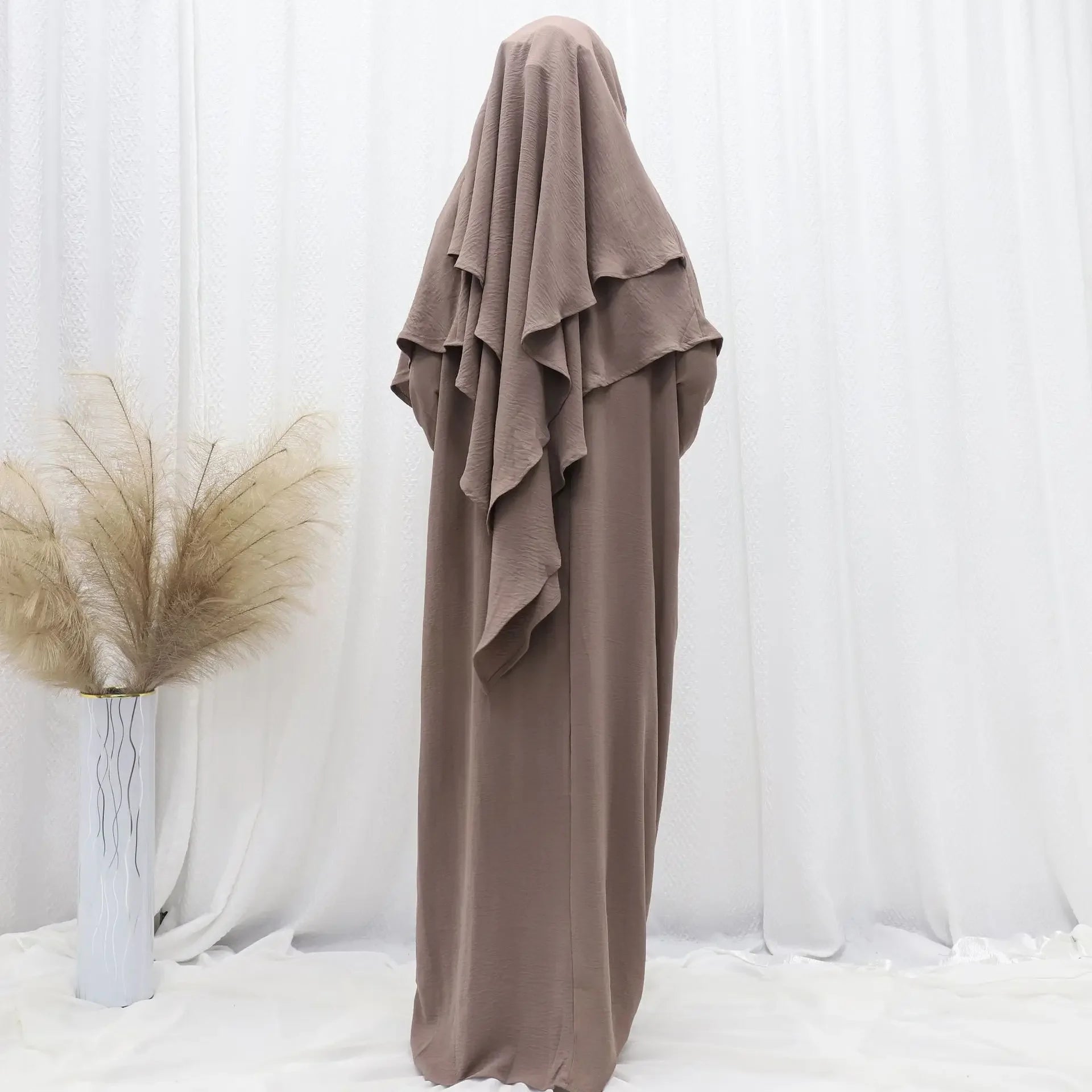 Women’s Ramadan Modest Abaya – Long Kaftan Dress with Headscarf, Islamic Jalabiya