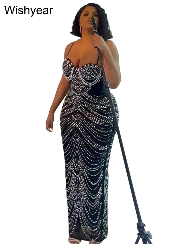 Luxury Sparkly Crystal Rhinestone Pearl Celebrities Gown Brown Dress
