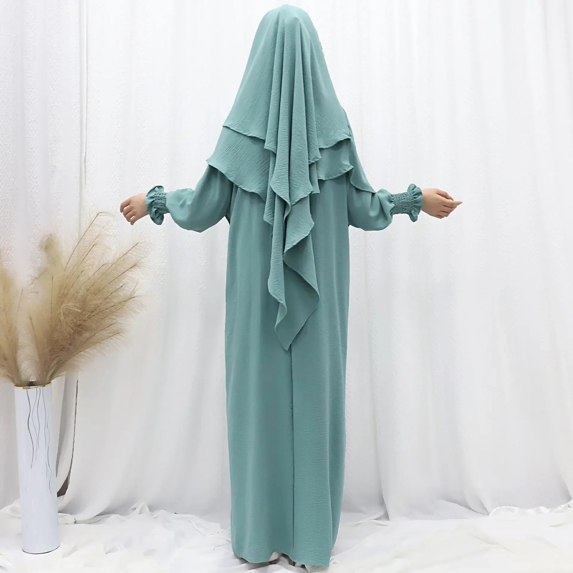 Women’s Ramadan Modest Abaya – Long Kaftan Dress with Headscarf, Islamic Jalabiya