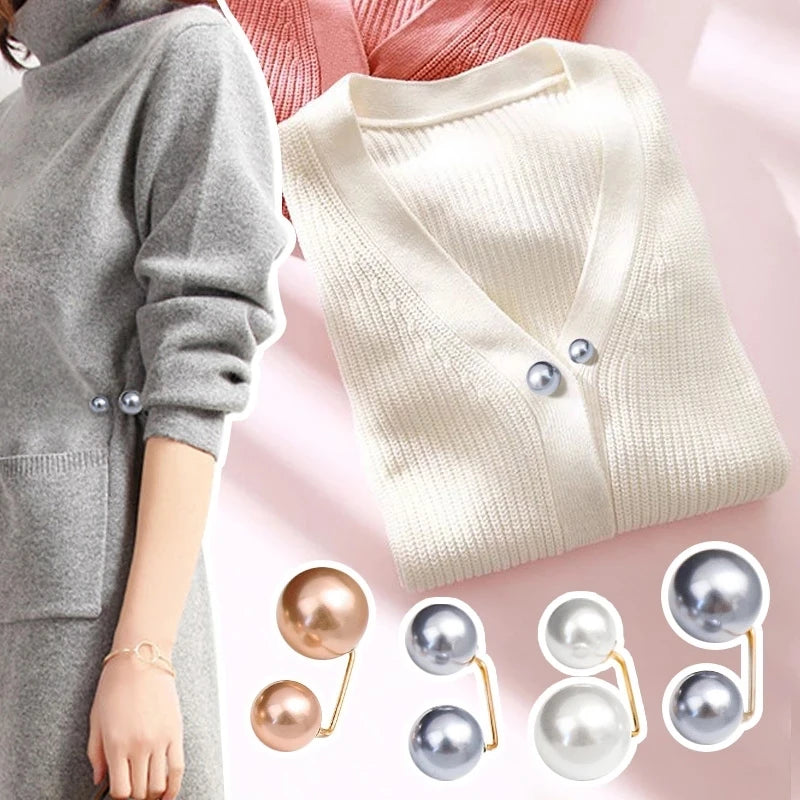 Double Pearl Pin Brooch For Women Clothing Dress Fixed Safety Pin Woman Brooch Accessories Pants Decoration Pearl Jewelry Clip