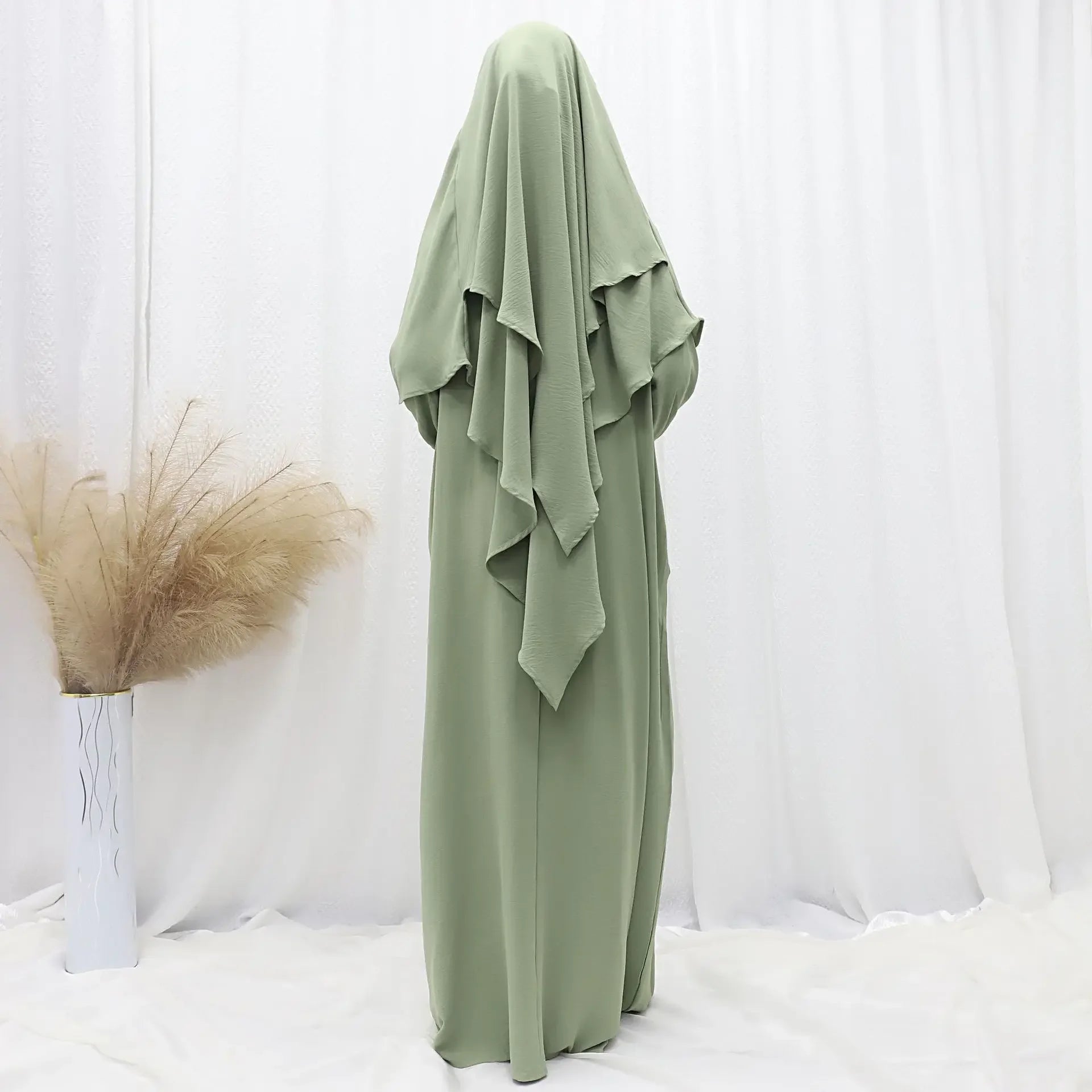 Women’s Ramadan Modest Abaya – Long Kaftan Dress with Headscarf, Islamic Jalabiya
