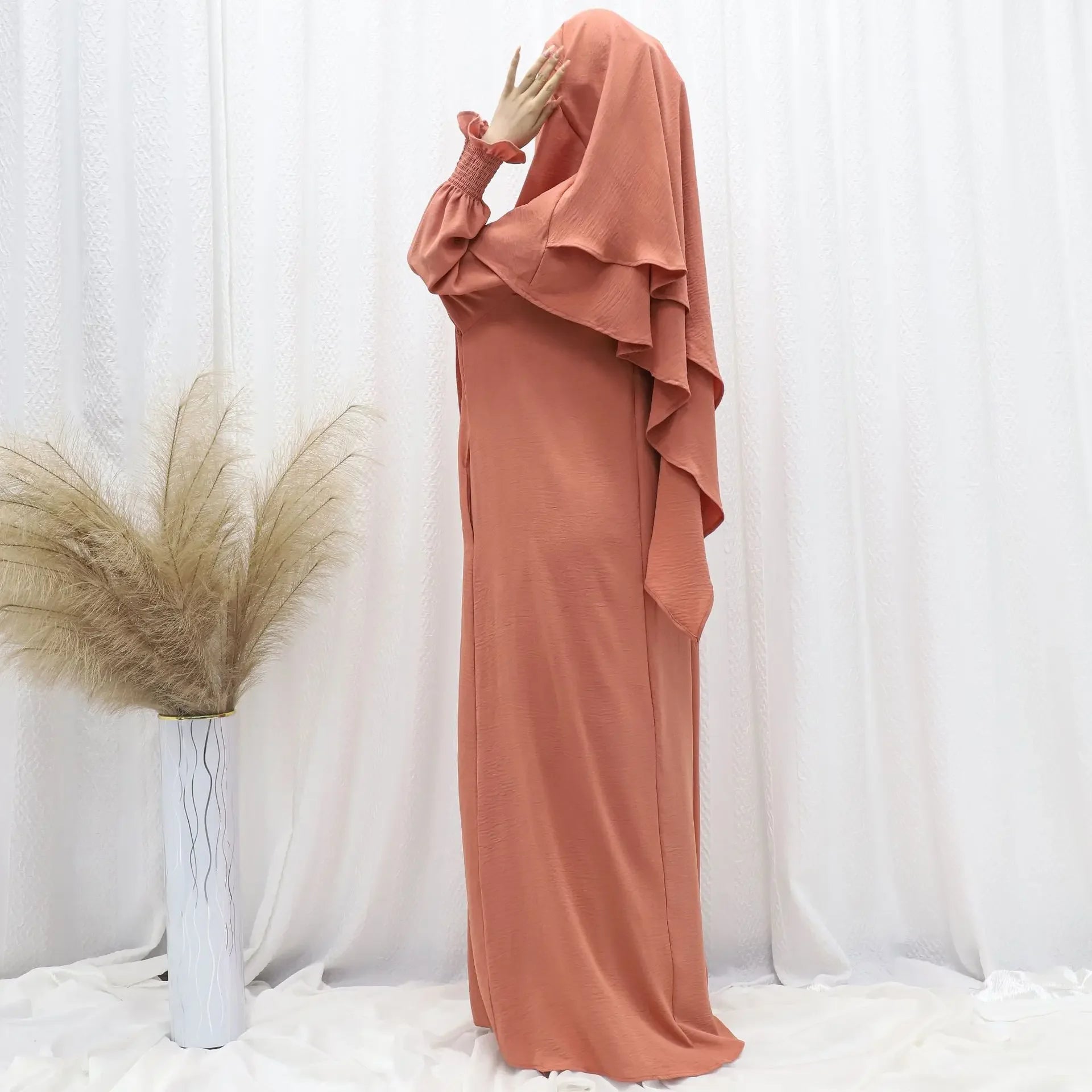 Women’s Ramadan Modest Abaya – Long Kaftan Dress with Headscarf, Islamic Jalabiya