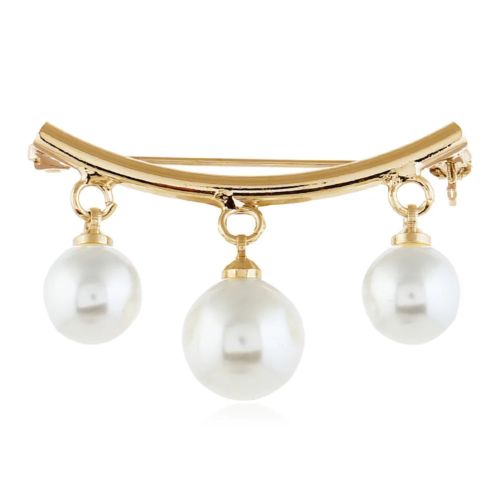 Elegant Faux Pearl Brooch Pin for Women - Secure Dress Clip, Adjustable Golden/Silvery Accessory for Blouse, Scarf, Suits