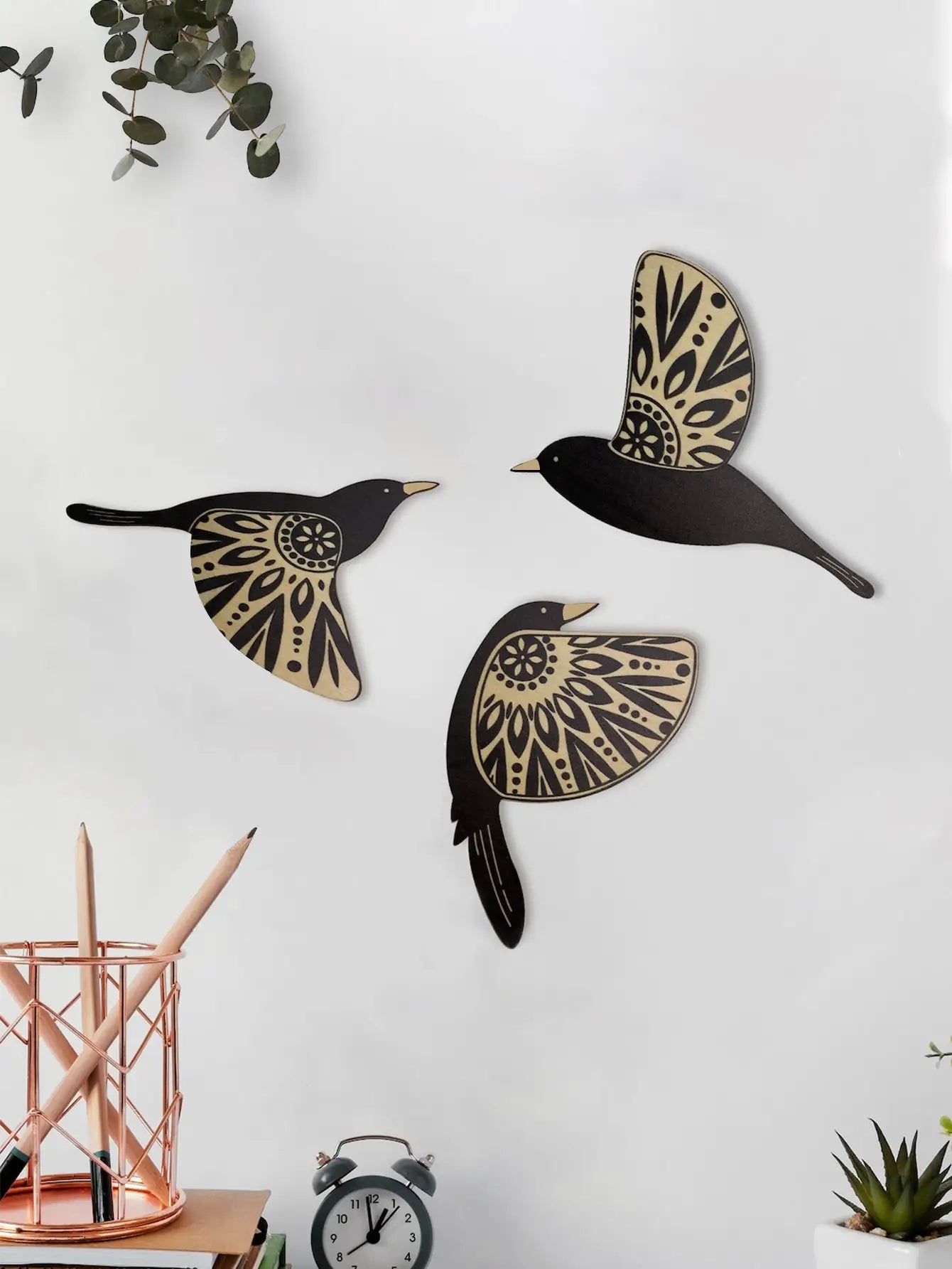 3 Pcs Black Bird Wooden Wall Decor Art Vintage Gothic Decor Living Room Bathroom Kitchen Home Decorations Indoor Outdoor Gifts