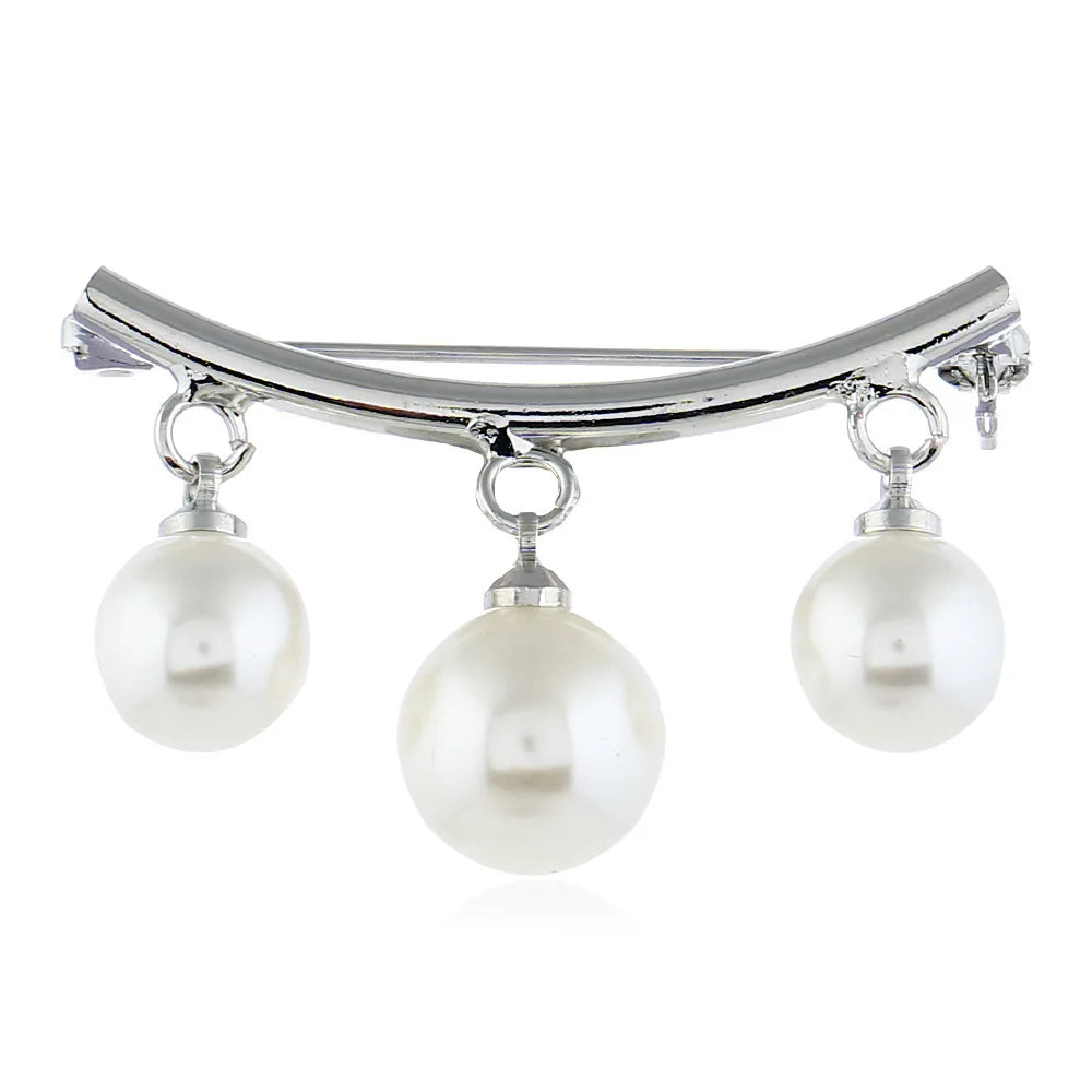 Elegant Faux Pearl Brooch Pin for Women - Secure Dress Clip, Adjustable Golden/Silvery Accessory for Blouse, Scarf, Suits