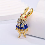 1PC Vintage baroque brooch ladies men's rabbit enamel crystal pin cute drip oil badge party gift dress ornaments