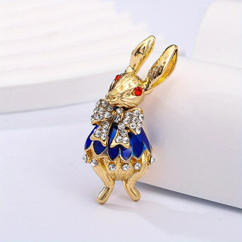 1PC Vintage baroque brooch ladies men's rabbit enamel crystal pin cute drip oil badge party gift dress ornaments