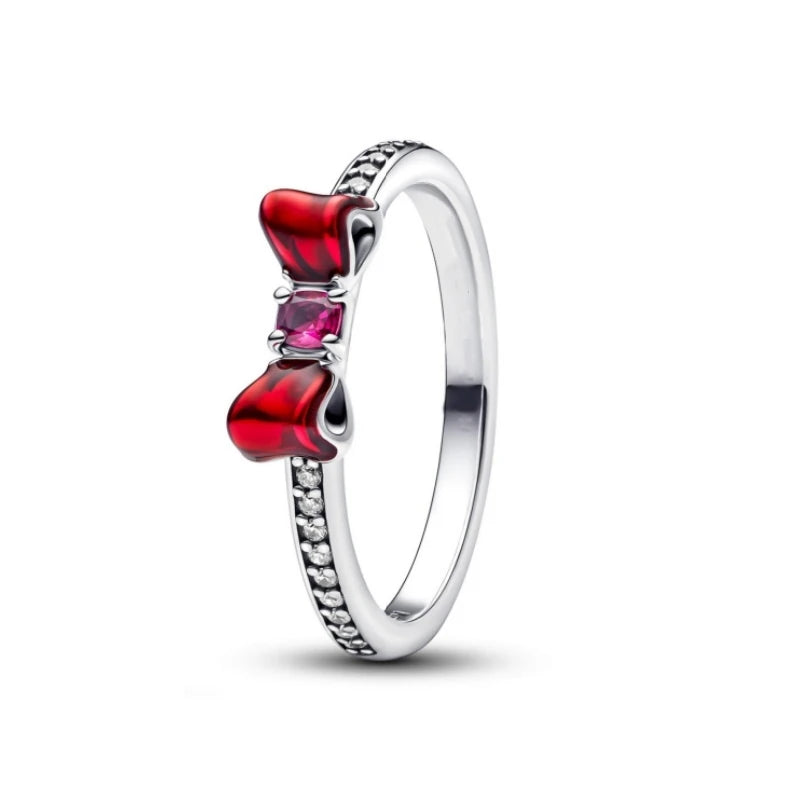 Pink Bow Set Original 925 Sterling Silver Colorful Zircon Ring Earrings Bracelet Necklace Original DIY Women's Jewelry Gift