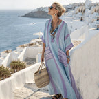 Summer Women’s Casual V-Neck Dress – Short Sleeve Geometric Print Loose Pullover with Pockets