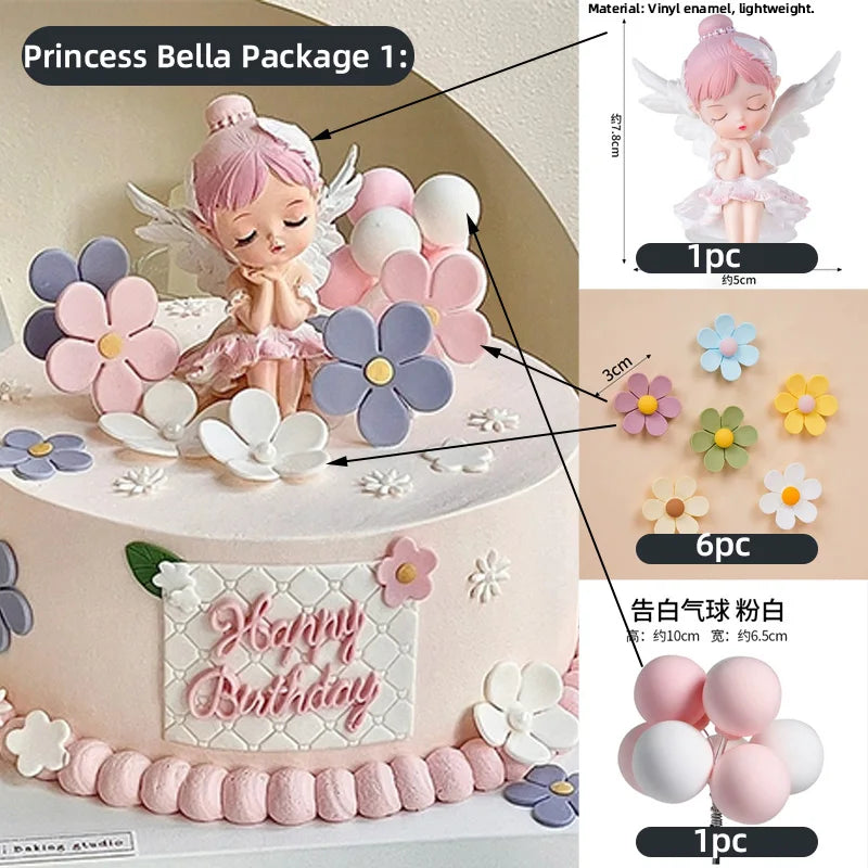 Princess Cake Toppers Ballet Dance Girl Happy Birthday Party Decoration Angel Wing for One Year Old Baby Shower Party Cake Decor