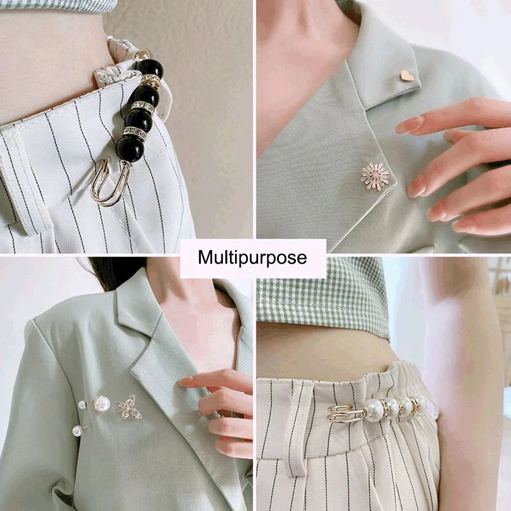 Double Pearl Pin Brooch For Women Clothing Dress Fixed Safety Pin Woman Brooch Accessories Pants Decoration Pearl Jewelry Clip