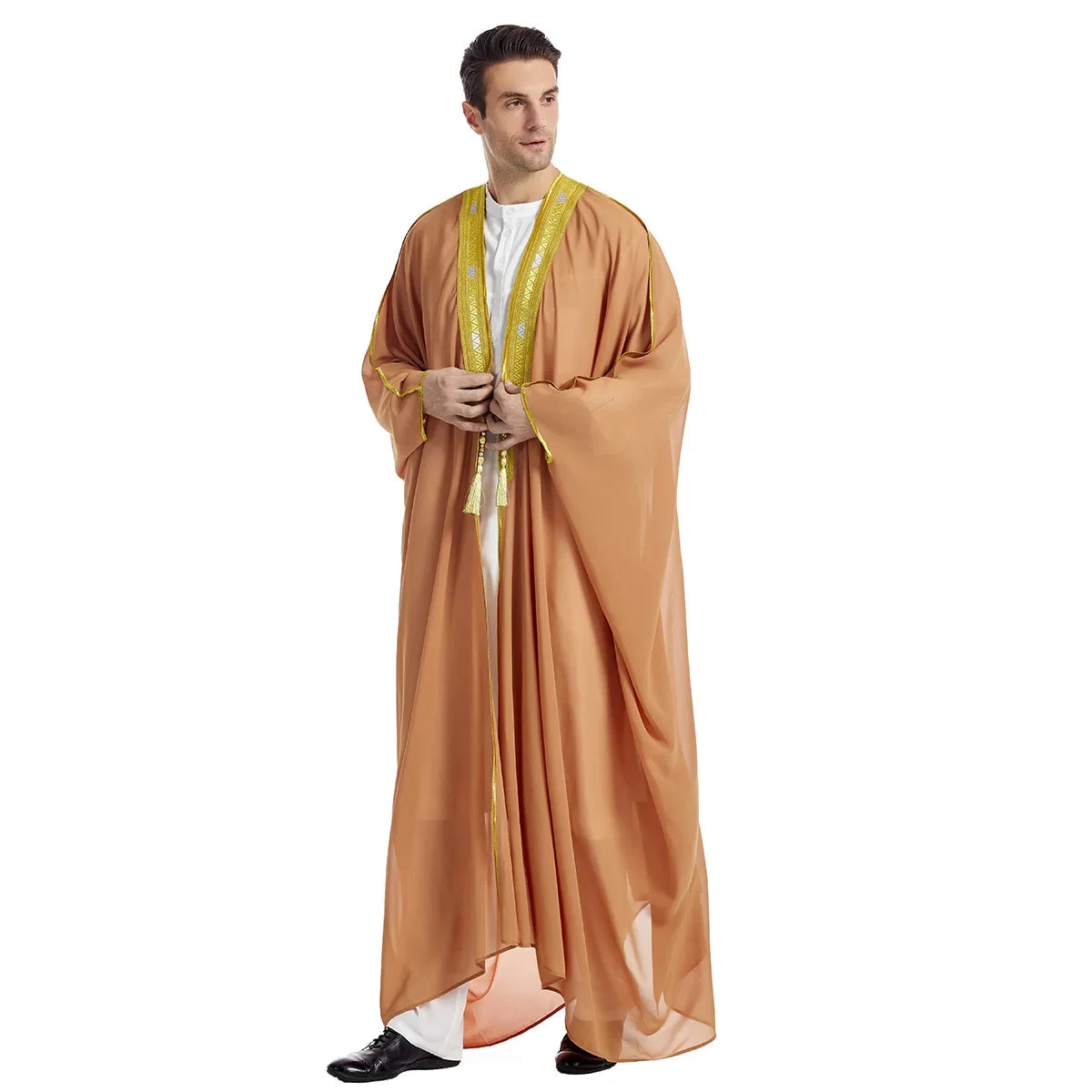 Men’s Islamic Kaftan Robe – Arabic Moroccan Long Dress, Striped Muslim National Costume