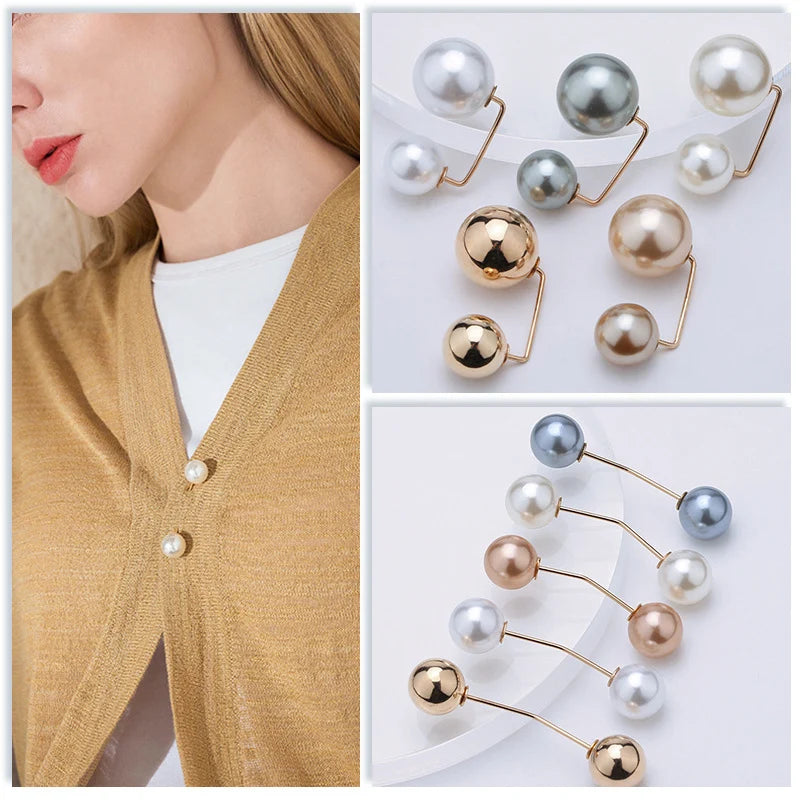 Double Pearl Pin Brooch For Women Clothing Dress Fixed Safety Pin Woman Brooch Accessories Pants Decoration Pearl Jewelry Clip