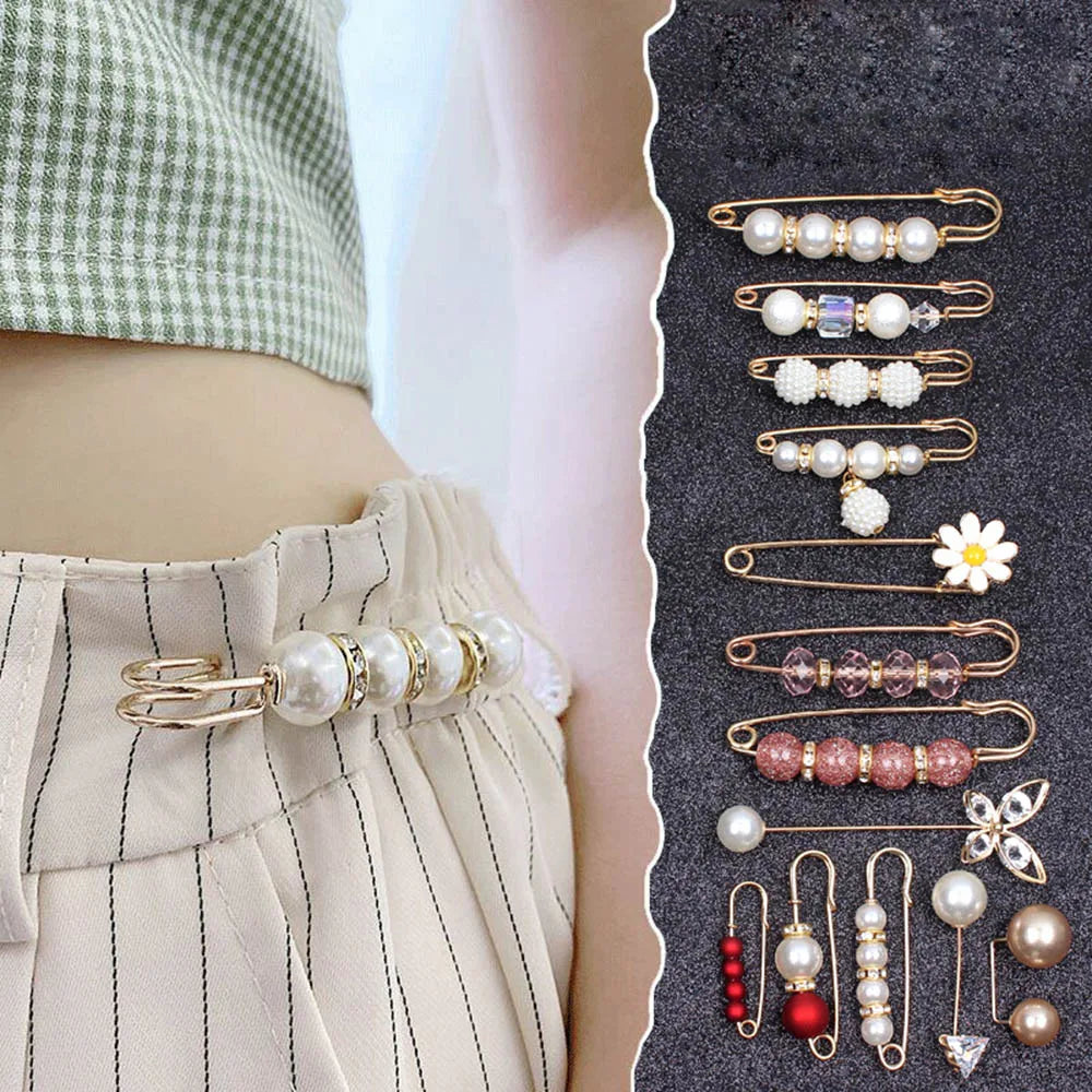 Double Pearl Pin Brooch For Women Clothing Dress Fixed Safety Pin Woman Brooch Accessories Pants Decoration Pearl Jewelry Clip