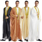 Men’s Islamic Kaftan Robe – Arabic Moroccan Long Dress, Striped Muslim National Costume