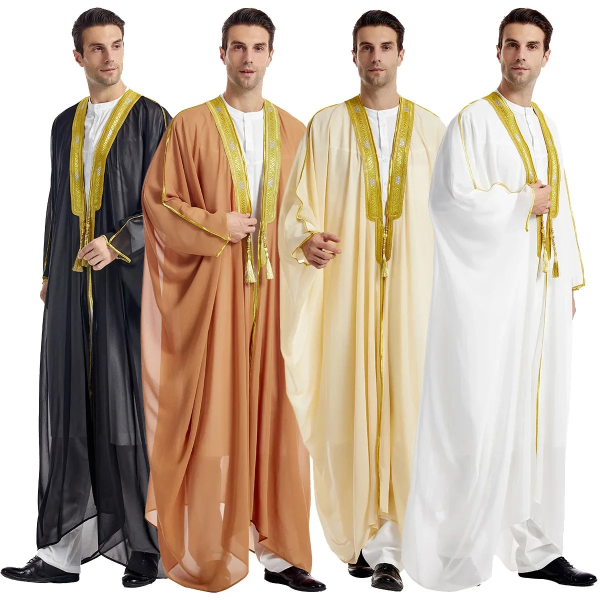 Men’s Islamic Kaftan Robe – Arabic Moroccan Long Dress, Striped Muslim National Costume