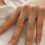 Stainless Steel 18 K Gold Plated Sun Rings for Women Natural Stone Inlaid in Hollow Metal Texture Ring Trendy Jewelry