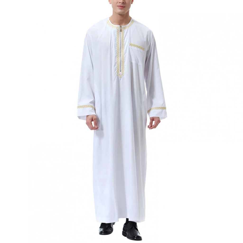 Men’s Islamic Robe – Casual Long Sleeve Tunic, Solid Color, Round Neck
