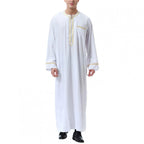 Men’s Islamic Robe – Casual Long Sleeve Tunic, Solid Color, Round Neck