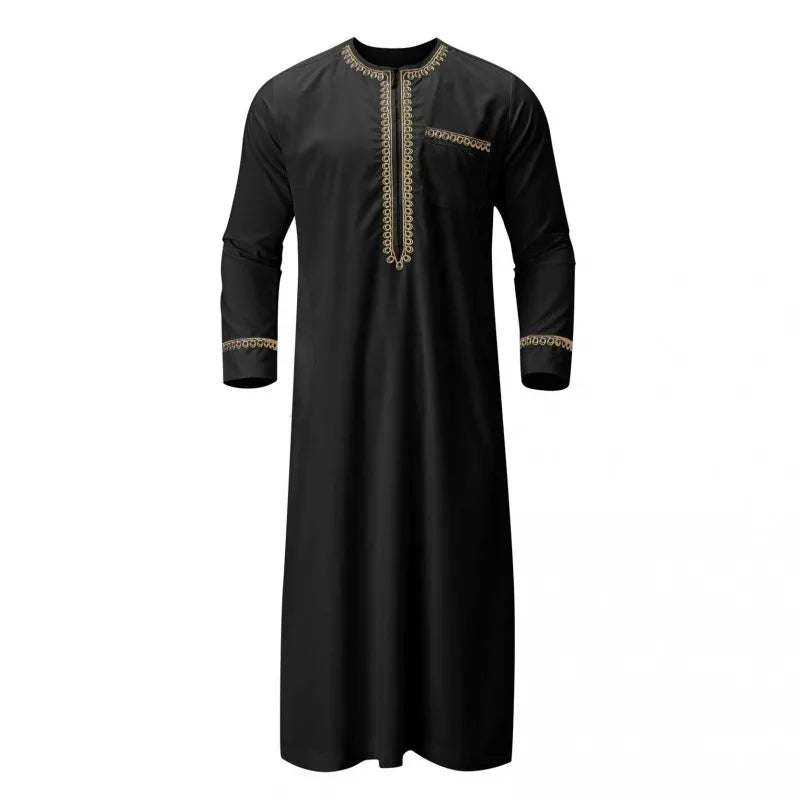 Men’s Islamic Robe – Casual Long Sleeve Tunic, Solid Color, Round Neck
