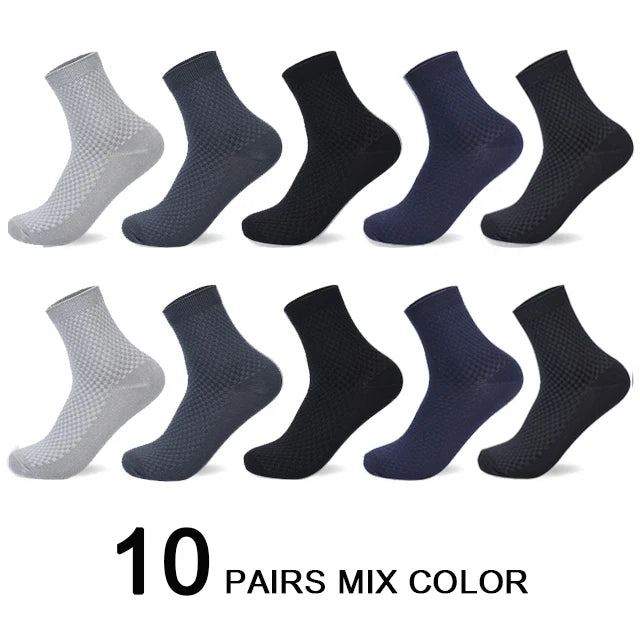 10 Pairs/Lot Men's Business Casual Socks 2025 New Compression Autumn Long Black Man Dress Sock Gift Plus Size 38-44