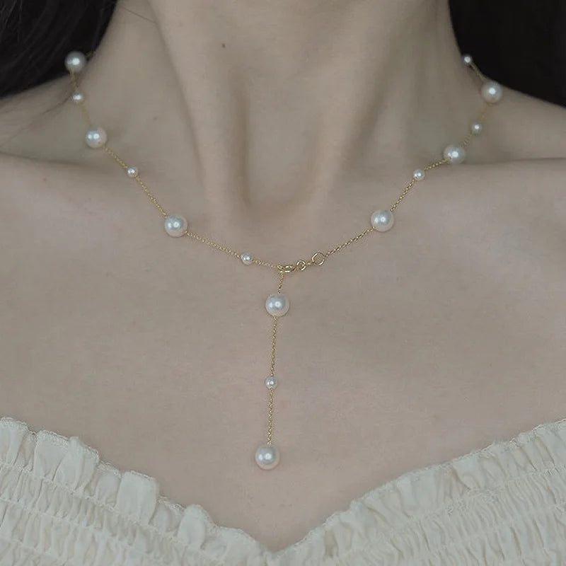 Imitation Pearls Long Chain Necklace for Women Sexy Tassel Back Necklace for Party Dress Chain Necklaces Body Jewelry Mujer