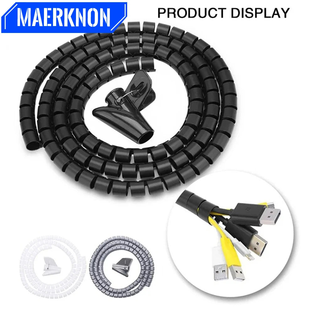 2M Universal Flexible Spiral Wire Protector Data Cable Organizer Computer Cord Protective Tube Clip Desktop Tidy Management Tool