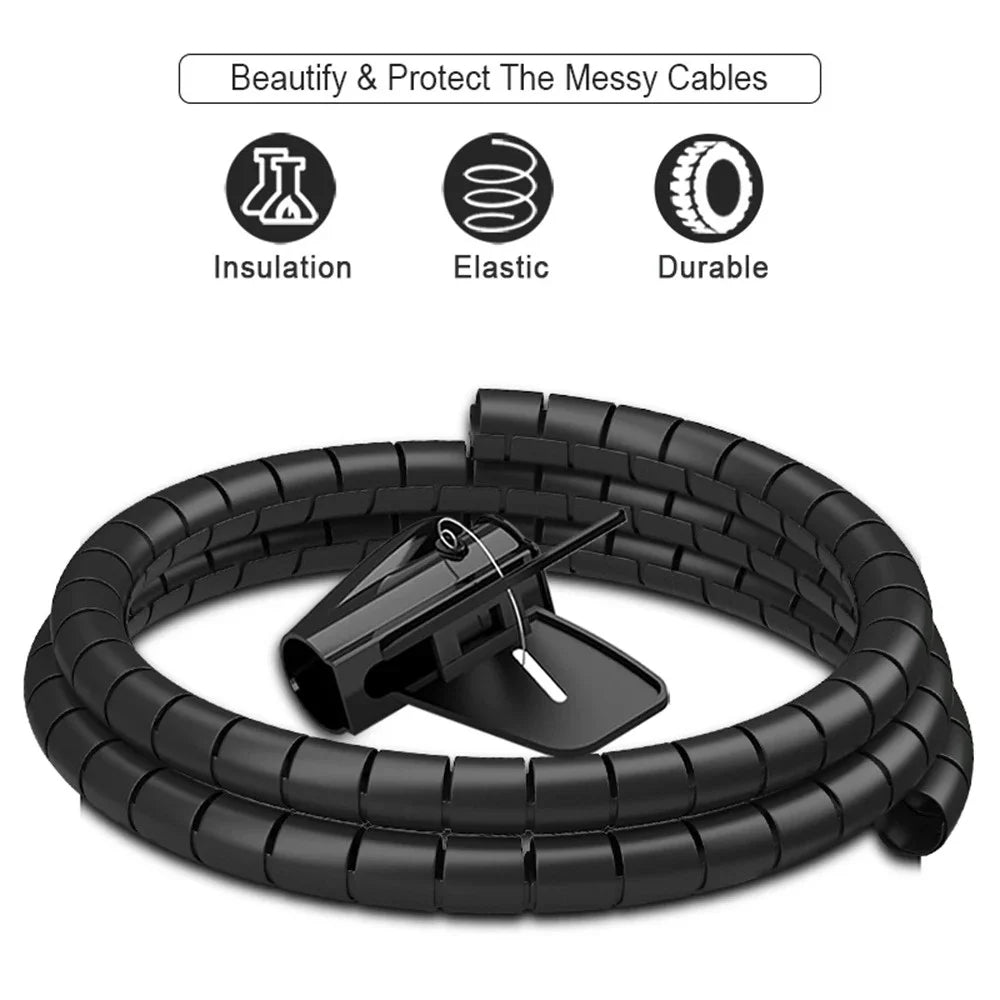2M Universal Flexible Spiral Wire Protector Data Cable Organizer Computer Cord Protective Tube Clip Desktop Tidy Management Tool