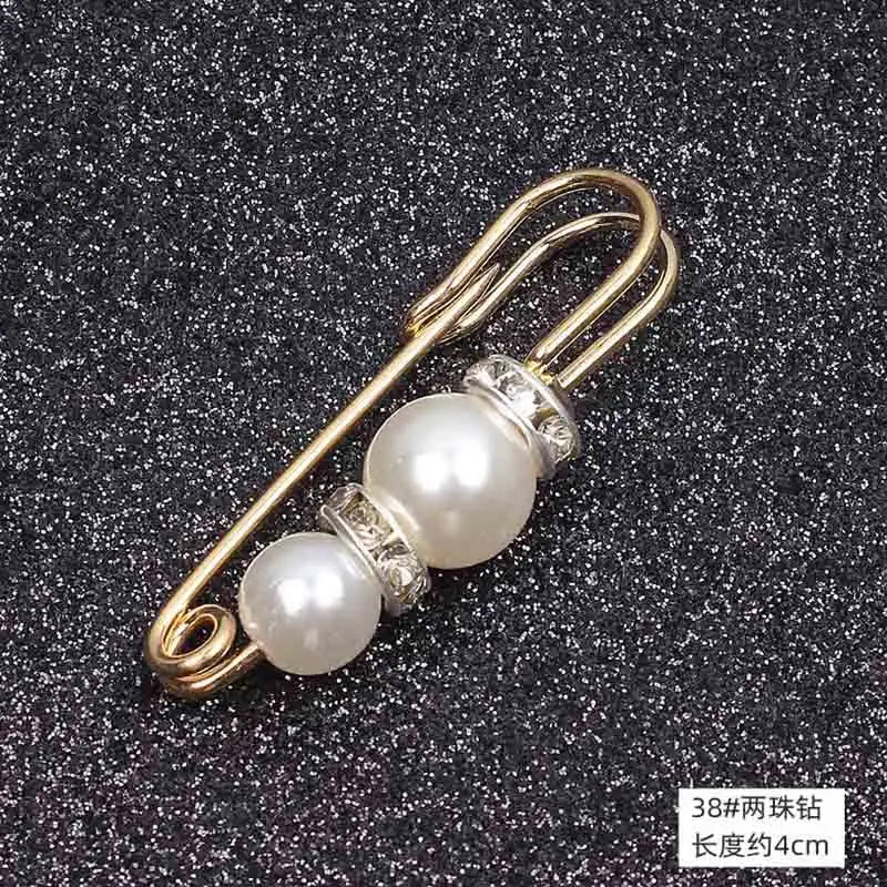 Double Pearl Pin Brooch For Women Clothing Dress Fixed Safety Pin Woman Brooch Accessories Pants Decoration Pearl Jewelry Clip