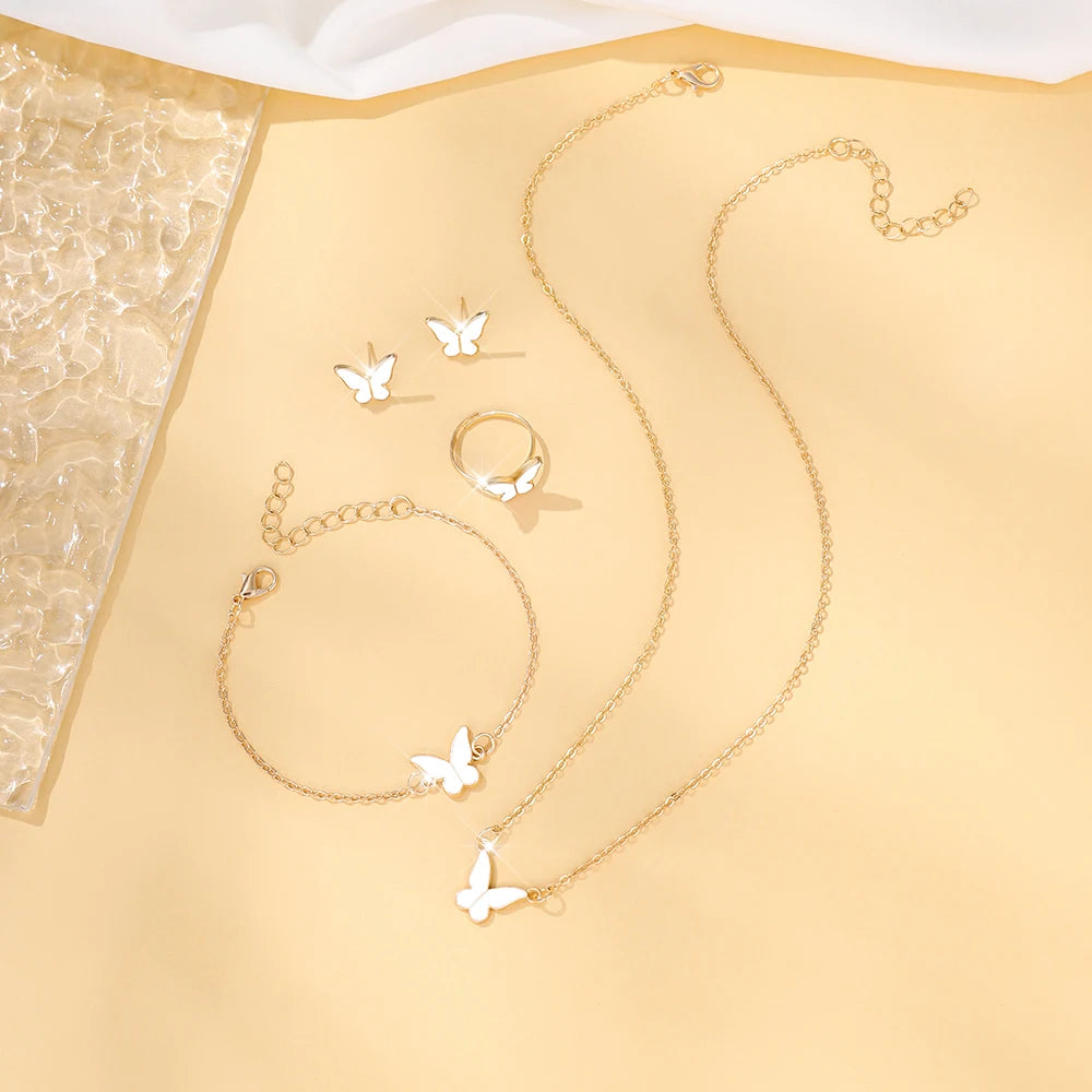 5pcs Exquisite And Elegant Butterfly Pendant Earrings Bracelet Ring And Necklace Perfect As Gift Birthdays Any Special Occasion