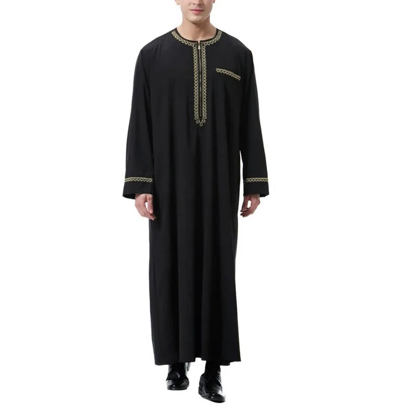 Men’s Islamic Robe – Casual Long Sleeve Tunic, Solid Color, Round Neck