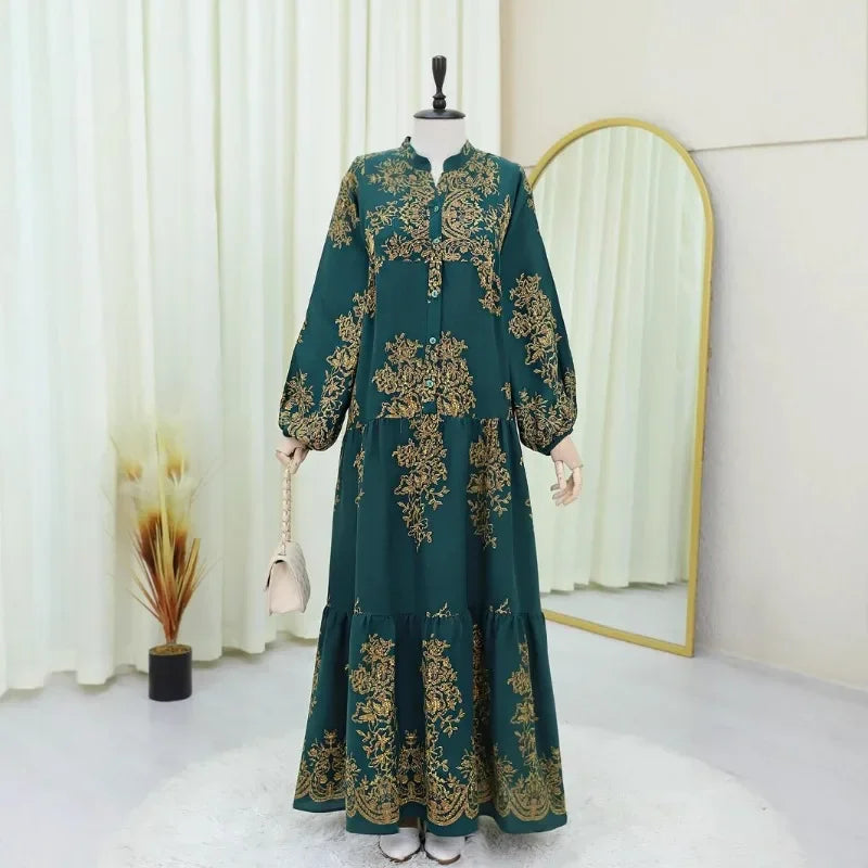Formal Dress Turkish Muslim Dress for Women Middle Eastern Arab Single-breasted Fashionable Elegant Loose Abaya Dresses