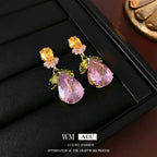 Color Zircon Water Drop Leaf Necklace European and American High Fashion Evening Dress Jewelry Set for Women Wedding