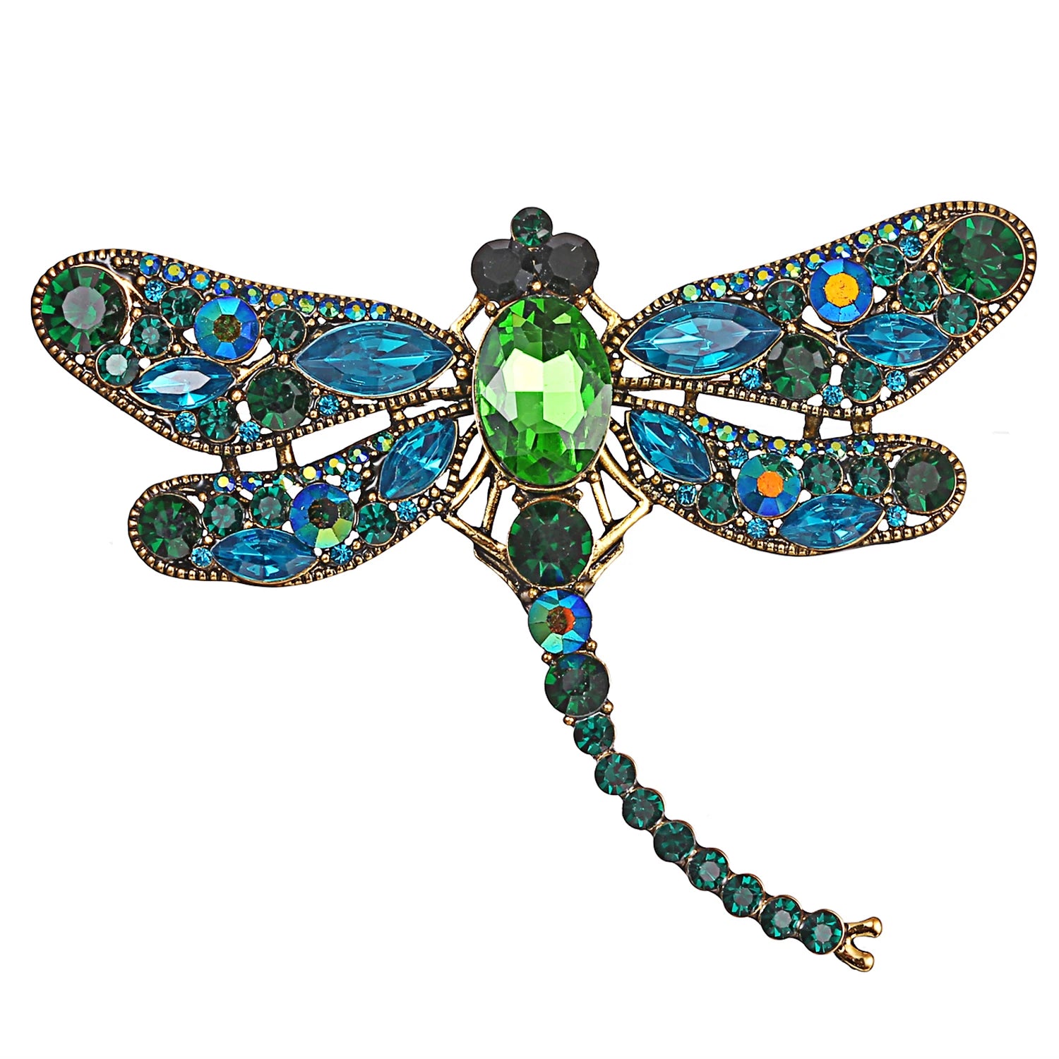 Crystal Vintage Dragonfly Brooches for Women Large Insect Animal Brooch Pin Fashion Dress Coat Accessories Cute Jewelry