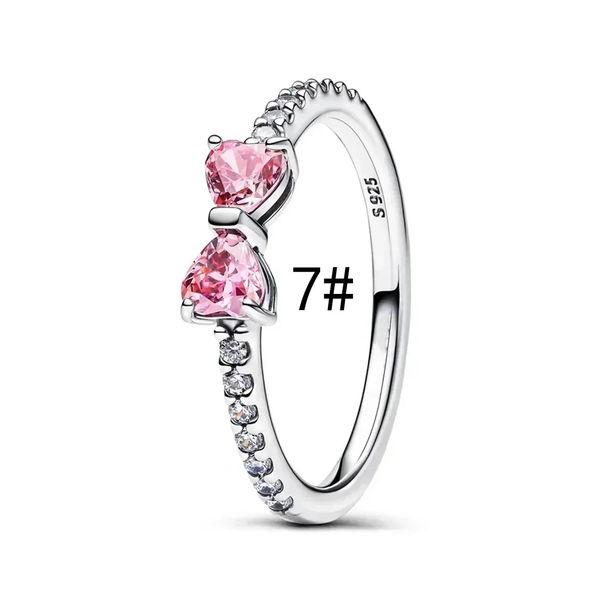 Pink Bow Set Original 925 Sterling Silver Colorful Zircon Ring Earrings Bracelet Necklace Original DIY Women's Jewelry Gift